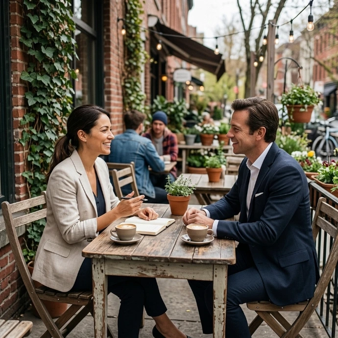 AI Generated Échange entre entrepreneurs dans un café de quartier